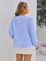 SHEIN Privé Long Sleeve Gingham Checked Blouse
