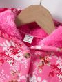 Young Girl 1pc Flower Pattern Printed Hooded Cardigan Jacket With Fabric For Autumn And Winter