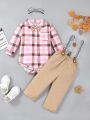 Baby Boys' Plaid Shirt With Bow Tie And Suspender Pants Set