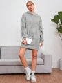 SHEIN Essnce Women's Drop Shoulder Hooded Fluffy Sweatshirt