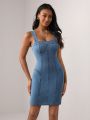 STERLING Zip Back Bodycon Denim Dress