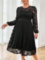 SHEIN Privé Women's Plus Size Lace Puff Sleeve Dress