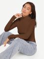 SHEIN BASICS Women's Half High Collar Long Sleeve T-shirt