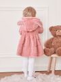 SHEIN Baby Girl 3D Ear Design Hooded Flannel Dress