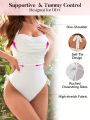 SHEIN DD+ Ladies' Solid Color Halter One-Piece Swimsuit