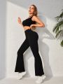 Solid Flare Leg Sports Pants