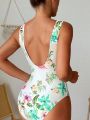 SHEIN Swim Vcay Women's One Piece Swimsuit With Floral & Plant Print