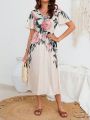 EMERY ROSE Women's Floral V-Neck Bell Sleeve Dress