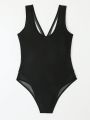 Teen Girls' One-Piece Swimsuit With Mesh Cut-Out Design