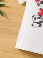 SHEIN Kids QTFun Boys' Comfortable And Versatile T-shirt With Panda & Heart Print