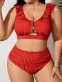 SHEIN Swim Vcay Plus Size Women'S Swimsuit Set With Patchwork & Ruffles