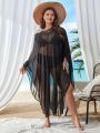 SHEIN Swim Basics Plus Size Sheer Mesh Batwing Sleeve Cover Up