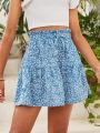 SHEIN Kids Cooltwn Teen Girls' Casual Floral Print Wide Leg Shorts For Vacation