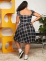 SHEIN CURVE+ Plus Size Plaid Sweetheart Neckline Dress