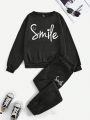 Women's Letter Printed Fleece Two Piece Set