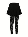 SHEIN LUNE Plus Size Women's Star Pattern 2-in-1 Leggings