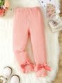 Young Girl Bow Front Lettuce Trim Pants