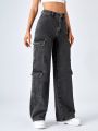 Zipper Fly Flap Pocket Cargo Jeans