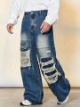 SHEIN Manfinity EMRG Men Ripped Wide Leg Jeans
