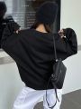 Dazy Star Women'S Drop Shoulder Love & Letter Print Drop Shoulder Sweatshirt