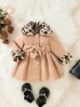 SHEIN Baby Girl Leopard Pattern Borg Collar Belted Dress