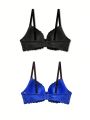 2pcs/Set Women's Lace Bow Knot Embellished Bra