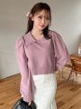 FriFul Solid Puff Sleeve Sweater