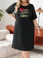 Plus Size Sleep Dress With Alphabet Print, Casual Style