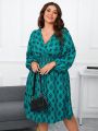 SHEIN Clasi Plus Size Geometric Printed V-neck Lantern Sleeve Dress