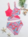 Girls' (big) Flamingo Printed Cross-back Swimsuit Set