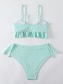 SHEIN Swim Mod Knot Front Ruffle Trim Bikini Set