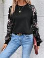 SHEIN Frenchy Women'S Floral Patchwork Print Raglan Sleeve Sweatshirt