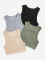 Solid Fine Rib Knit Sports Tank Top