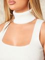 SHEIN SXY Women's White Knit Crop Top With High Neck