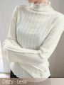 Dazy-Less Women's Solid Color Ribbed Knit T-shirt With Stand Collar