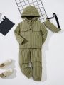 SHEIN Kids EVRYDAY 2pcs/set Toddler Boys' Solid Color Hollow Striped Hooded T-shirt And Pants Outfit For Autumn And Winter