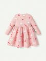 Cozy Cub Baby Girls' 2pcs Heart-Shaped Colorful Cartoon Unicorn Pattern Long-Sleeve Dress With Round Neck And Elastic Waist