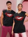 Manfinity Unisex Men's Sparkly Mouth Pattern Knit Tank Top For Casual Wear