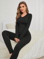 Solid Color Top And Bottom Women's Thermal Underwear Set