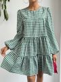 SHEIN Essnce Valentine's Day Date Outfit Women Plaid Doll Dress
