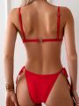 Shell Edge Decorated Knot Side Bikini Swimsuit Set