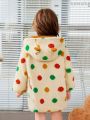 SHEIN Kids QTFun Young Girl Polka Dot Print 3D Ear Design Hooded Teddy Coat