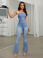 SHEIN ICON Strapless Washed Denim Jumpsuit