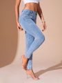 SHEIN BAE Rhinestone Decor Slim Fit Jeans