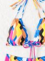 SHEIN Swim Y2GLAM Random Printed Front Knot Bikini Swimsuit Set