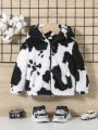 SHEIN Baby Boy Cow Pattern Hooded Teddy Jacket Without Sweater