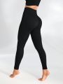 SHEIN Leisure Women'S Solid Color High Waist Hollow Out Detail Sports Leggings