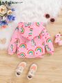 SHEIN Baby Girl Rainbow And Unicorn Print Hooded Sweatshirt