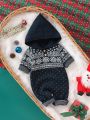 Unisex Baby Black Leisure Christmas Hooded Sweater Jumpsuit