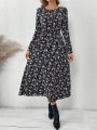 Women'S Floral Printed Full Length Sleeve Dress